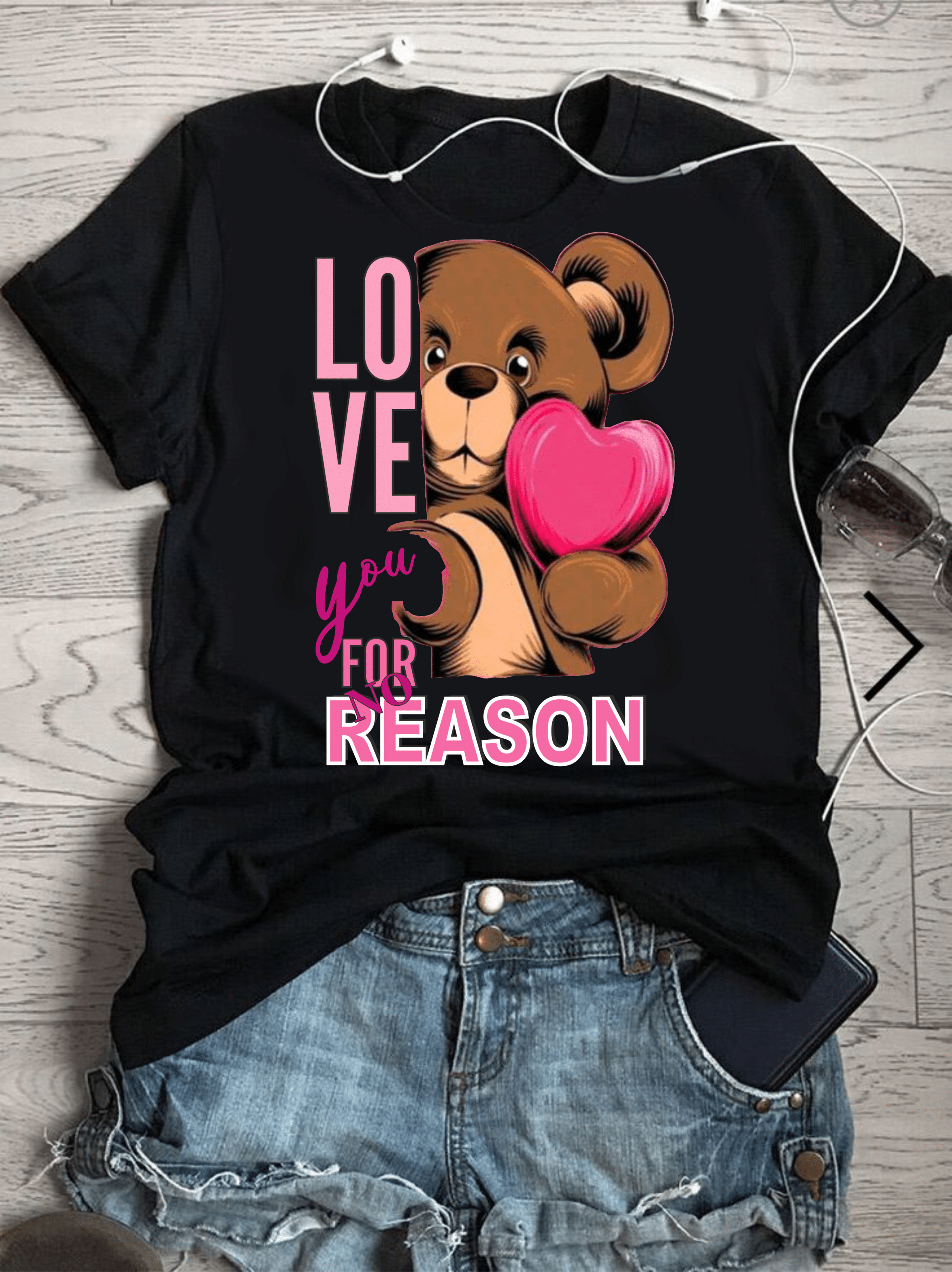 тениска обичам те с причина, DTF печат тениска, любовна тениска, персонализирана тениска, тениска с любовно послание, 100% качествен памук, тениска с послание