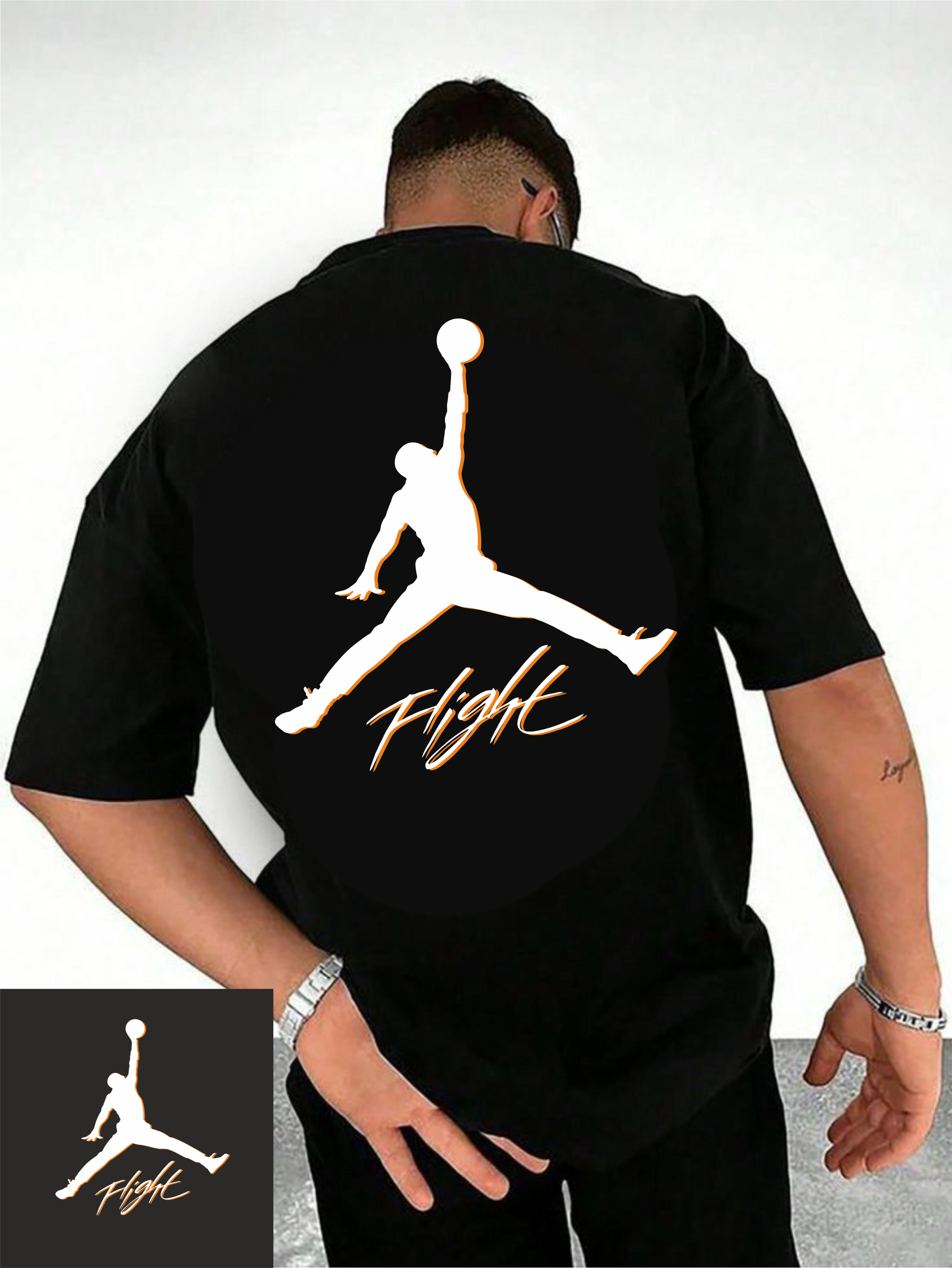 мъжка тениска - Basket Flight, тениска с баскетболен дизайн, тениска с DTF печат, тениска от 100% памук, удобна мъжка тениска