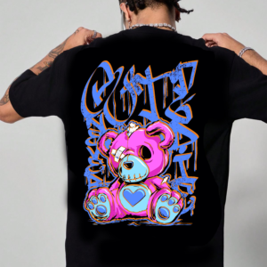мъжка тениска - Pink Bear, тениска с розово мече, забавна тениска, тениска с DTF печат, тениска от 100% памук