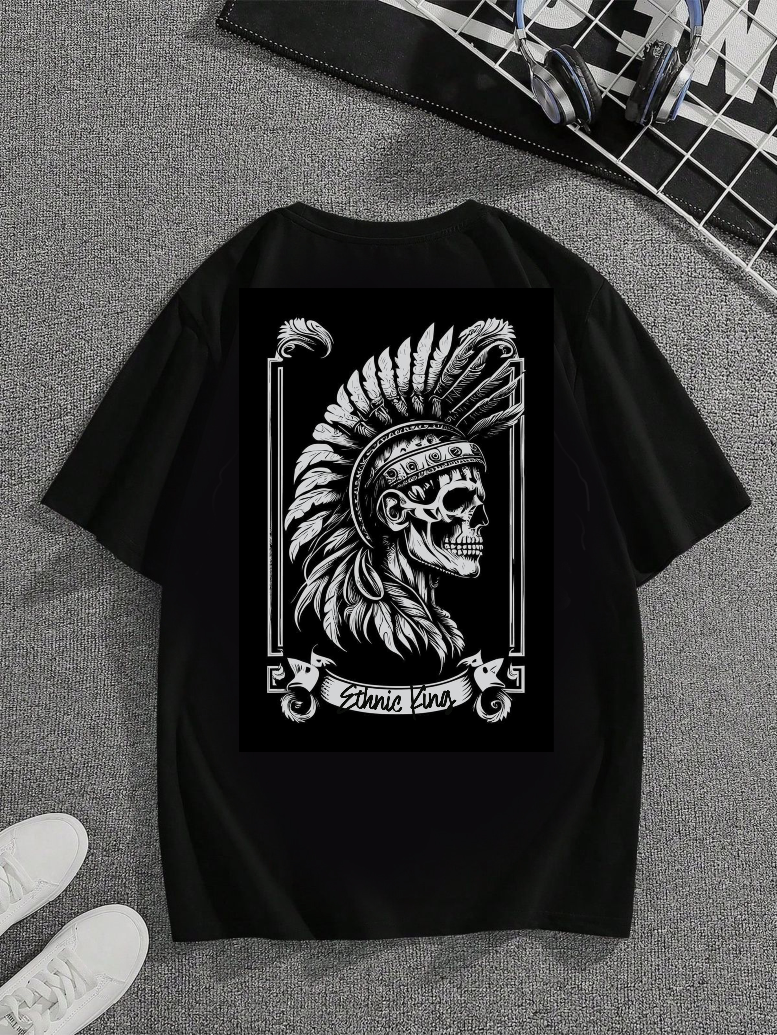 мъжка тениска Ethnic King, тениска с етнически мотиви, тениска с DTF печат, кралска тениска, тениска от 100% памук