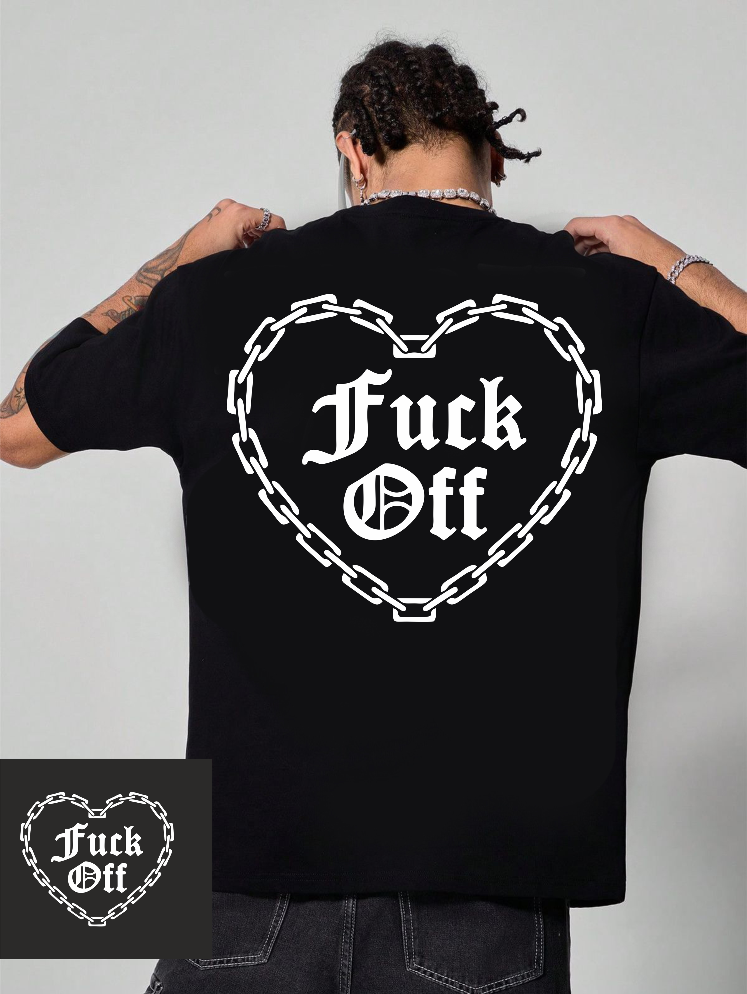 мъжка тениска - Fuck Off, тениска с текст, тениска с DTF печат, тениска от 100% памук, удобна мъжка тениска