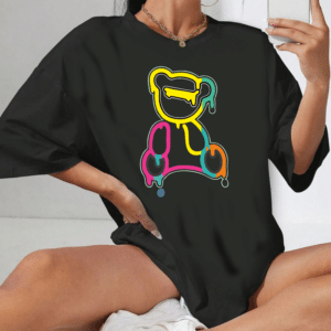 тениска colored bear, DTF печат тениска, тениска с цветна мечка, персонализирана тениска, 100% качествен памук, забавна тениска