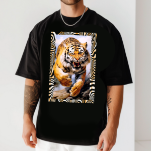 мъжка тениска - Wild Tiger, тениска с тигър, тениска с DTF печат, тениска от 100% памук, удобна мъжка тениска