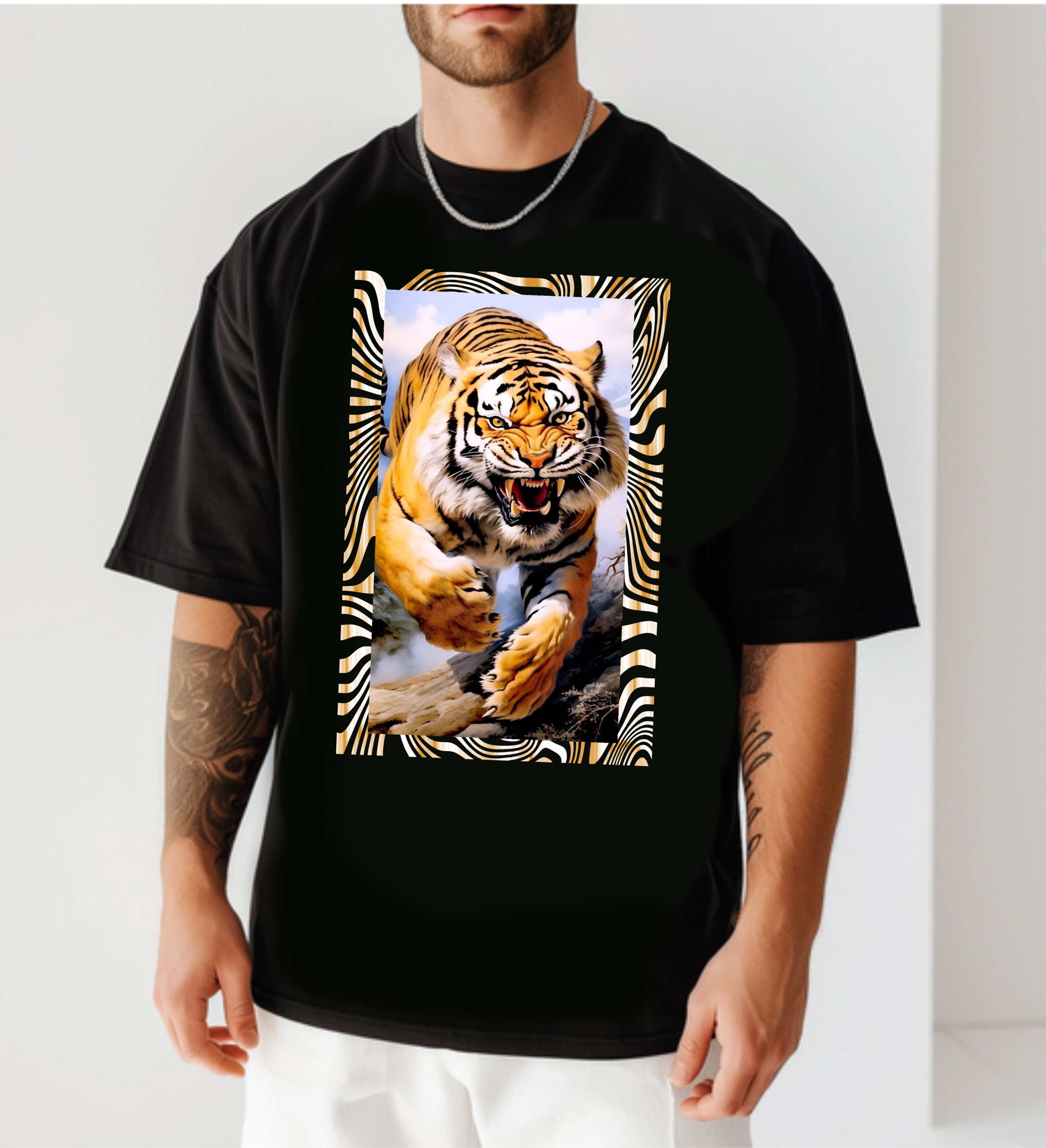 мъжка тениска - Wild Tiger, тениска с тигър, тениска с DTF печат, тениска от 100% памук, удобна мъжка тениска