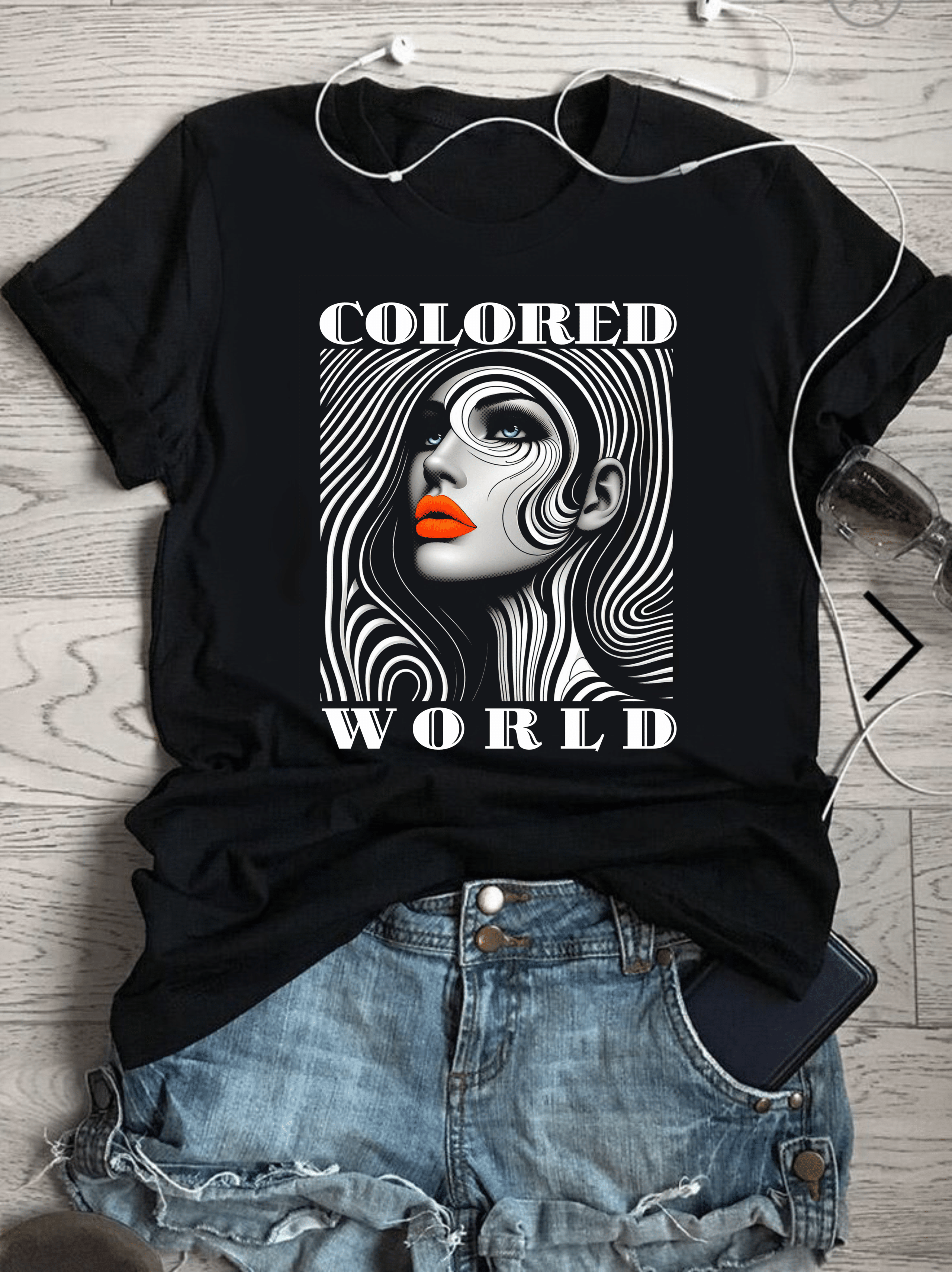 тениска colored world, DTF печат тениска, тениска с цветна щампа, персонализирана тениска, 100% качествен памук, модерна тениска