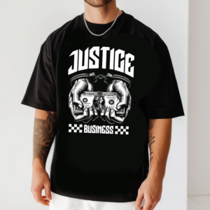 мъжка тениска - Justice Business, тениска с послание за правосъдие, тениска с DTF печат, тениска от 100% памук, удобна мъжка тениска