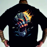 мъжка тениска - Money Fire, тениска с пламъци и пари, тениска с DTF печат, тениска от 100% памук, удобна мъжка тениска