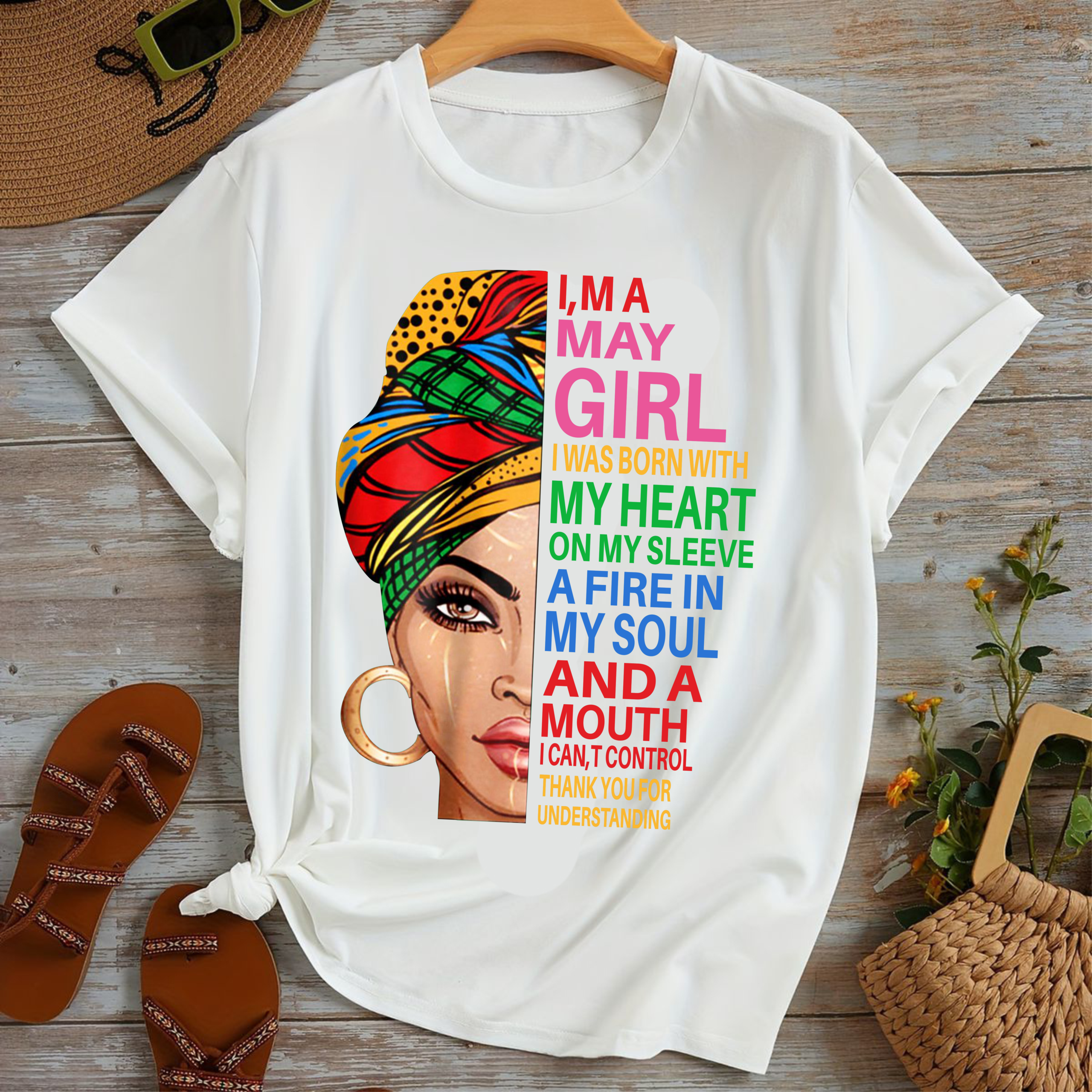 тениска I Am A May Girl, дамска тениска с послание, 100% памучна тениска, тениска за май, тениска с послание