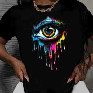 тениска Colored Eye, дамска тениска с око, цветна тениска, 100% памучна тениска, тениска с щампа око