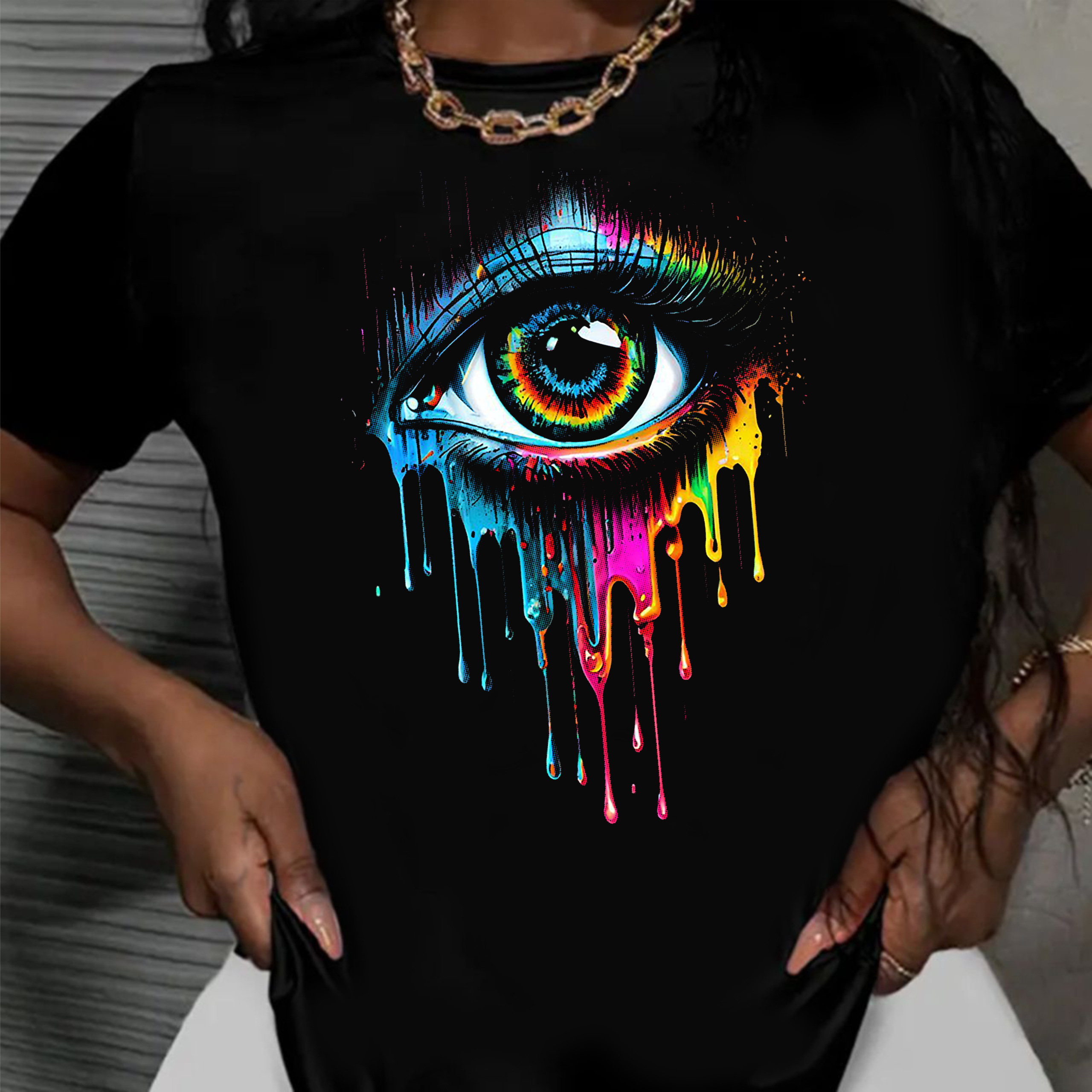 тениска Colored Eye, дамска тениска с око, цветна тениска, 100% памучна тениска, тениска с щампа око