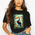 тениска Toucan, дамска тениска с тукан, тропическа тениска, 100% памучна тениска, тениска с екзотична щампа