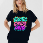 тениска Exotic Candy Land, дамска тениска с екзотична щампа, 100% памучна тениска, сладка тениска, ярка тениска