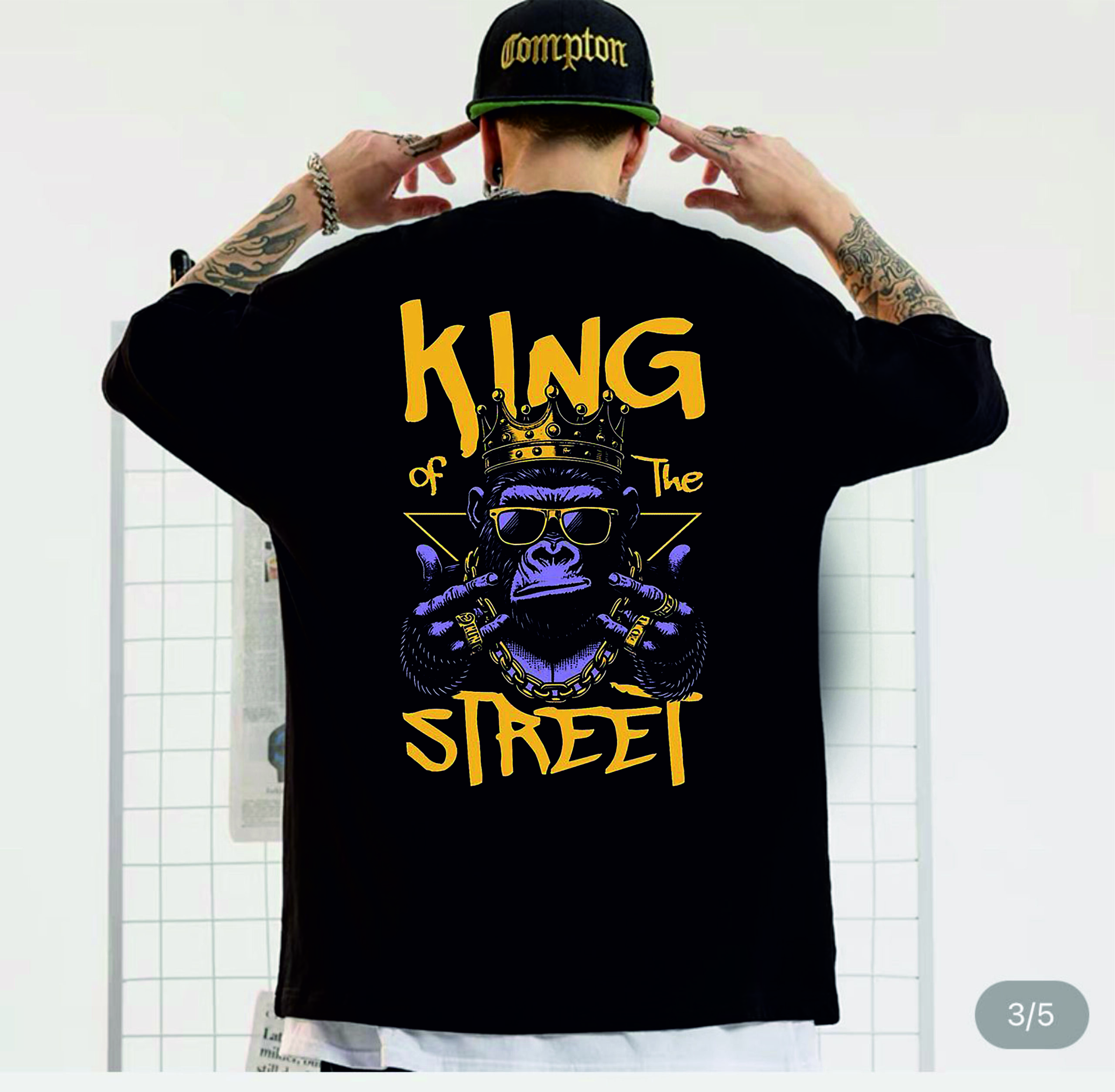 мъжка тениска - King of the Street, тениска с кралски дизайн, тениска с DTF печат, тениска от 100% памук, удобна мъжка тениска