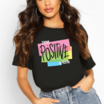 тениска Think Positive, дамска тениска с послание, 100% памучна тениска, позитивна тениска, минималистична тениска