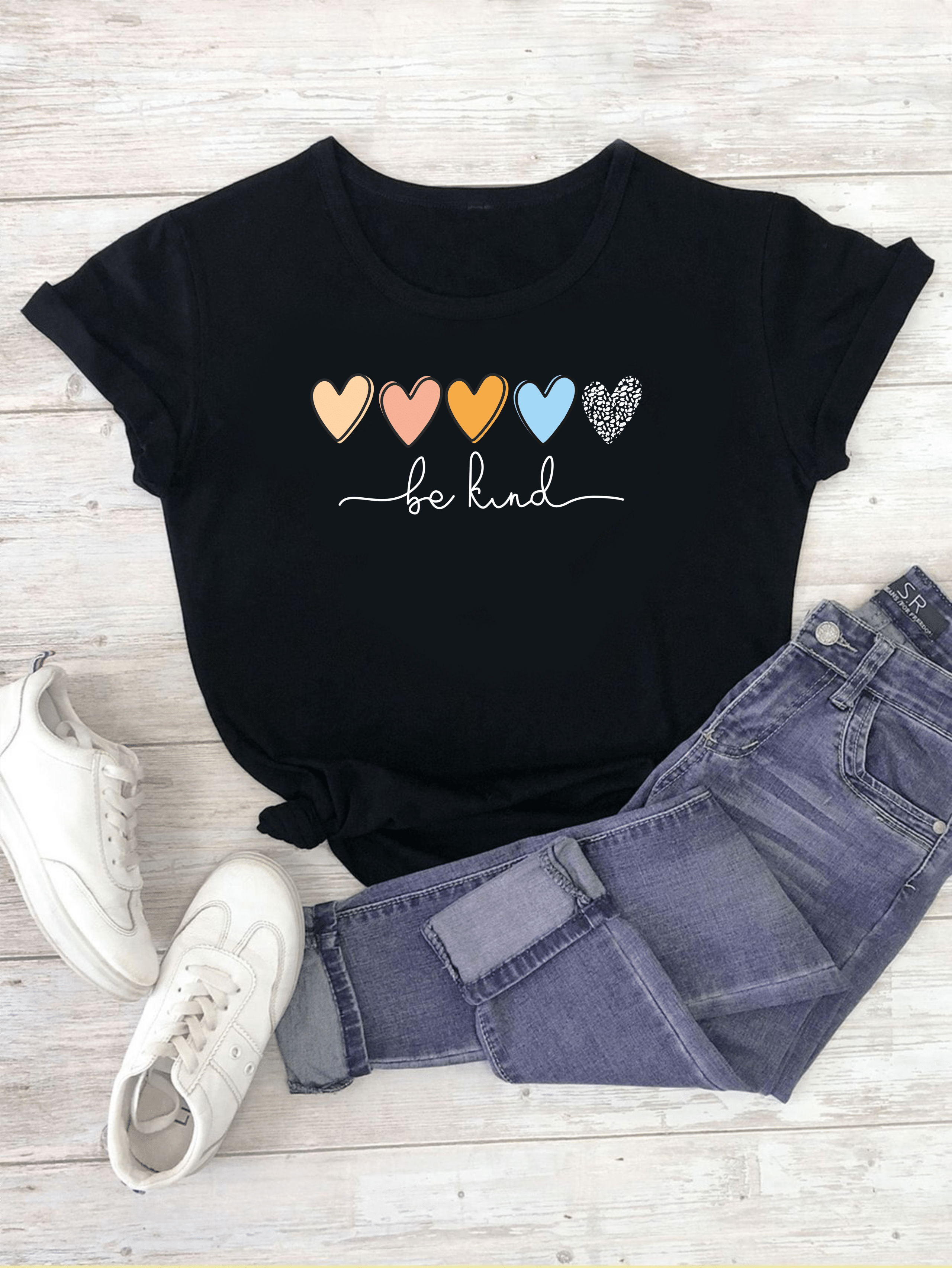 тениска Be Kind, дамска тениска с послание, 100% памучна тениска, тениска с послание за доброта, стилна тениска с послание