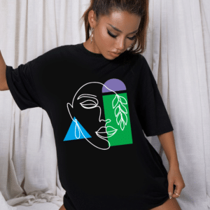 тениска Face Line Art, дамска тениска с арт лице, минималистичен дизайн, 100% памучна тениска, тениска с графичен принт