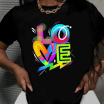 тениска Colored Love, дамска тениска с цветно сърце, 100% памучна тениска, тениска с послание за любов, стилна тениска с цветове