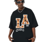 мъжка черна тениска - LA 1987, тениска с 1987, тениска с LA, тениска от 100% памук, удобна черна тениска