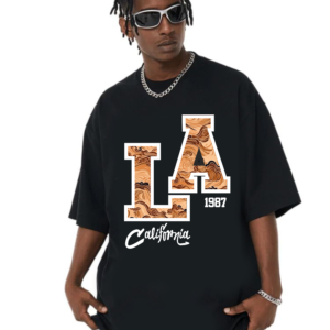 мъжка черна тениска - LA 1987, тениска с 1987, тениска с LA, тениска от 100% памук, удобна черна тениска