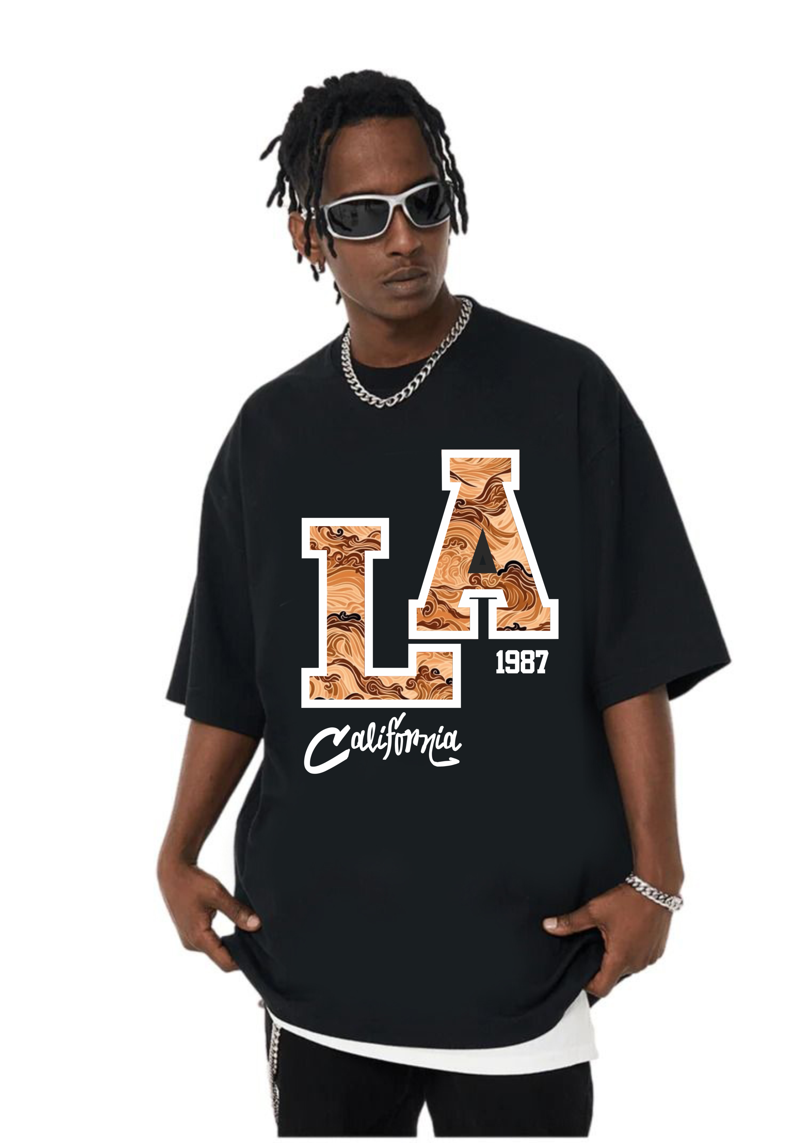 мъжка черна тениска - LA 1987, тениска с 1987, тениска с LA, тениска от 100% памук, удобна черна тениска