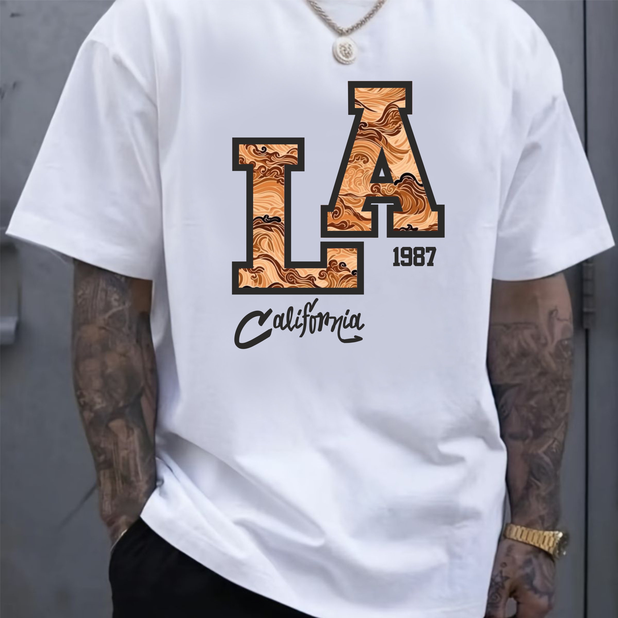 мъжка бяла тениска - LA 1987, тениска с 1987, тениска с LA, бяла тениска от 100% памук, удобна бяла тениска