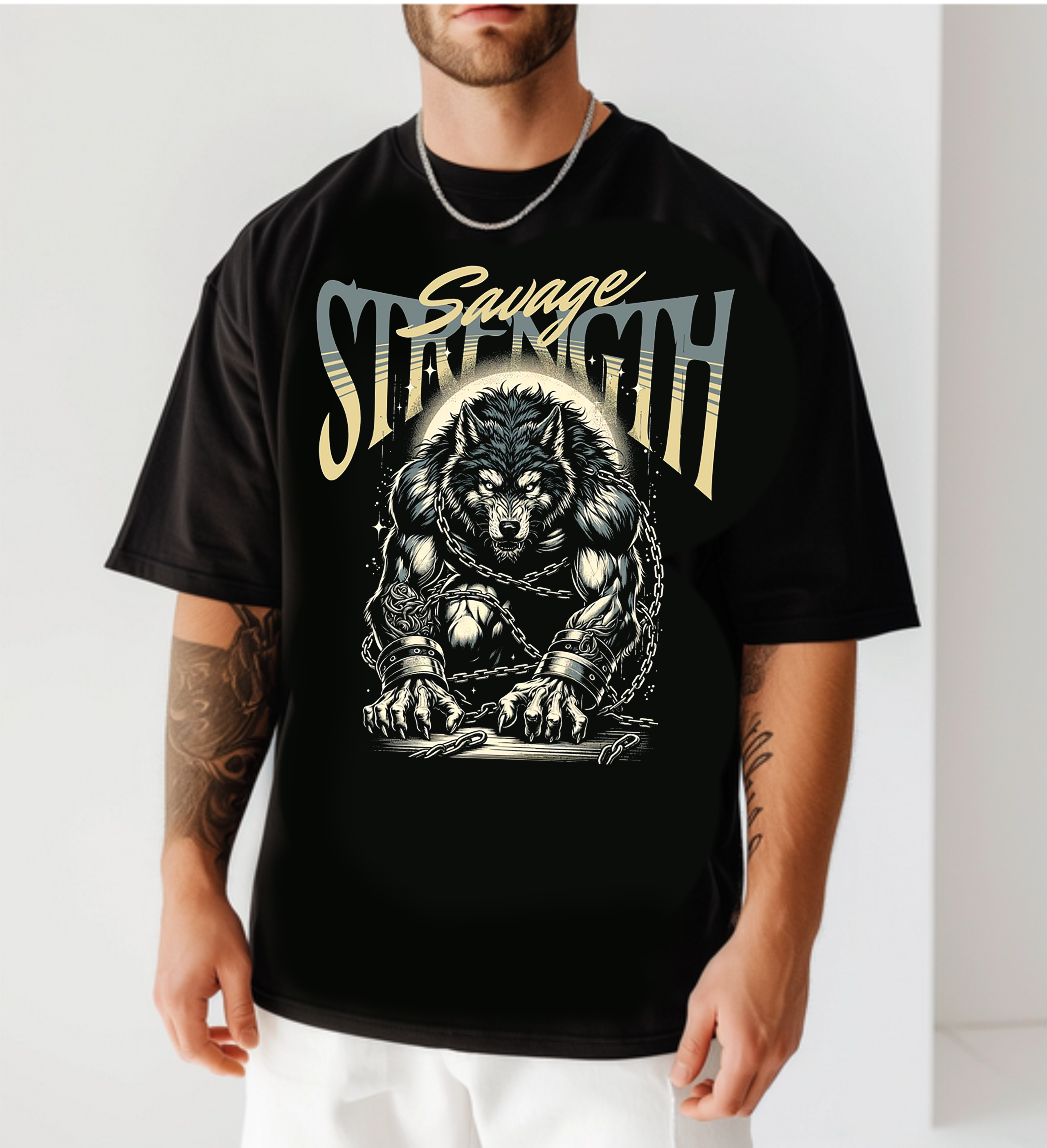 мъжка тениска - Savage Strength 2, тениска със сила, тениска с DTF печат, тениска от 100% памук, удобна мъжка тениска