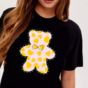 тениска Heart Bear, дамска тениска с меченце, тениска с любовно послание, 100% памучна тениска, тениска с мечка и сърце