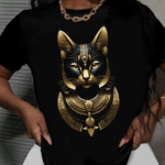 тениска Egyptian Cat God, дамска тениска с египетска котка, египетски бог, котешки принт, 100% памучна тениска, египетска митология