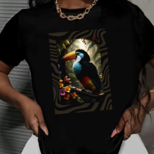 тениска Toucan Lovers, дамска тениска с тукани, екзотични птици, тениска с любовен принт, DTF печат, 100% памук