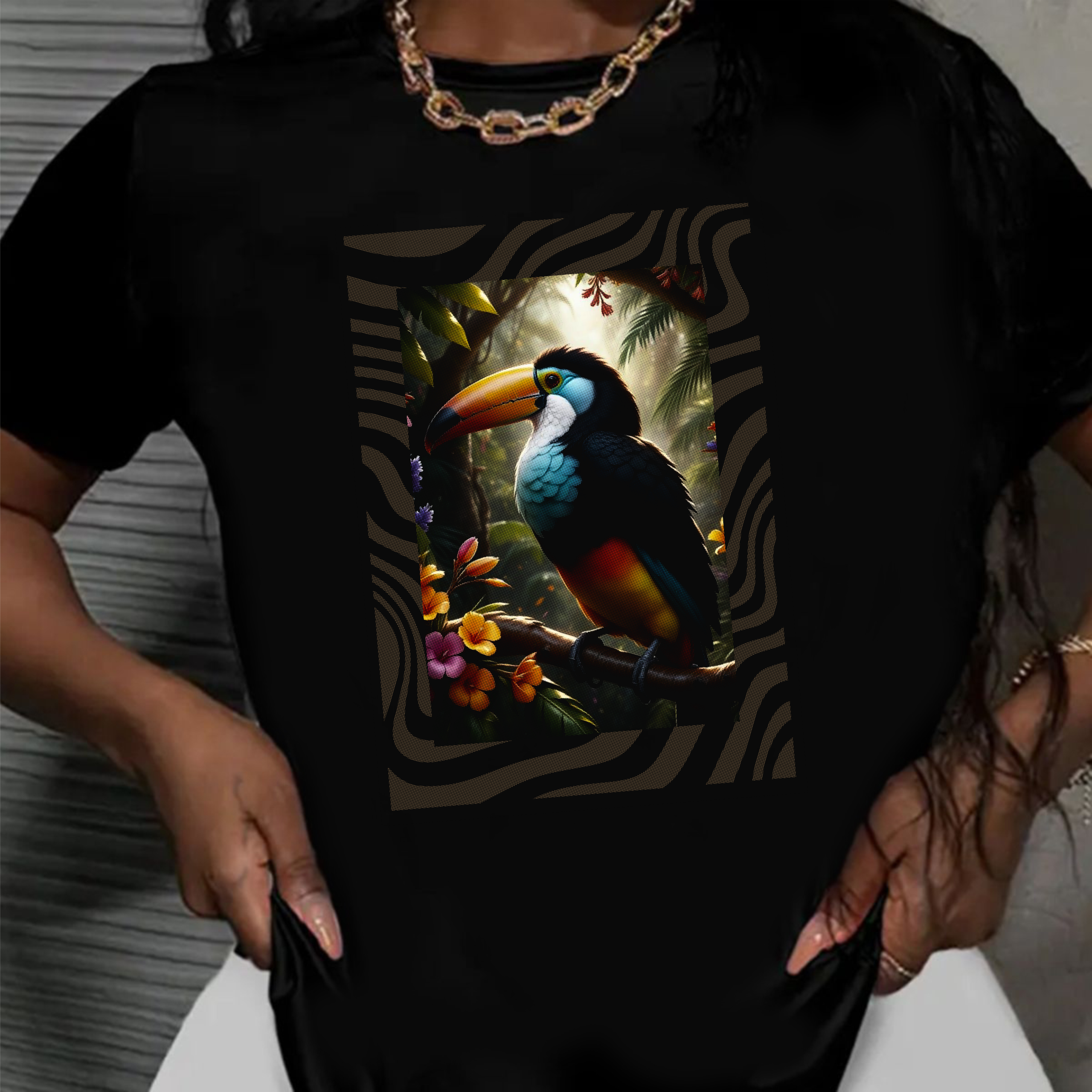 тениска Toucan Lovers, дамска тениска с тукани, екзотични птици, тениска с любовен принт, DTF печат, 100% памук