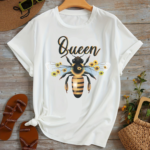 тениска Bee Queen, дамска тениска с пчела, пчела кралица, тениска с корона, DTF печат, 100% памук, стилна тениска