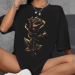 тениска The Gold Rose, тениска със златна роза, елегантна тениска, 100% памук, луксозна тениска, тениска с цветя