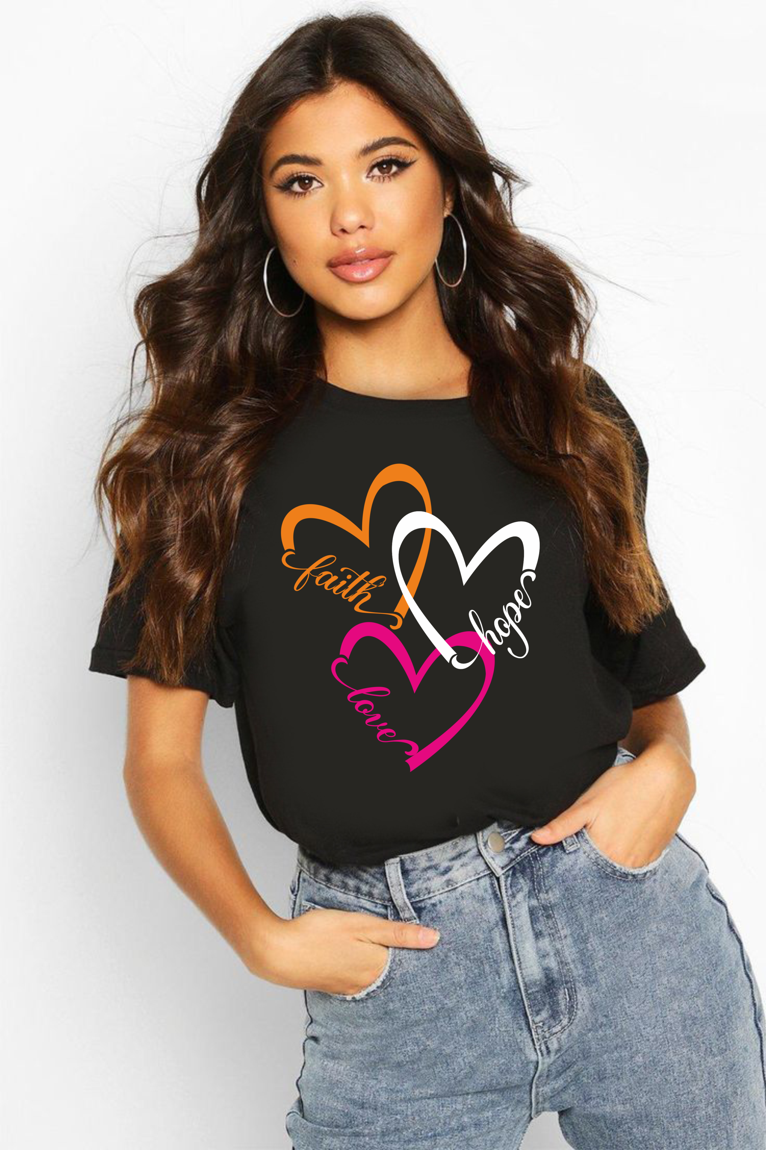 тениска Faith Hope Love, мотивационна тениска, тениска с послания, 100% памук, вдъхновяваща тениска, тениска с вяра, надежда и любов