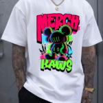 мъжка тениска - Бяла - Merch KAWS, бяла тениска с принт KAWS, тениска с DTF печат, тениска от 100% памук, съвременно изкуство тениска