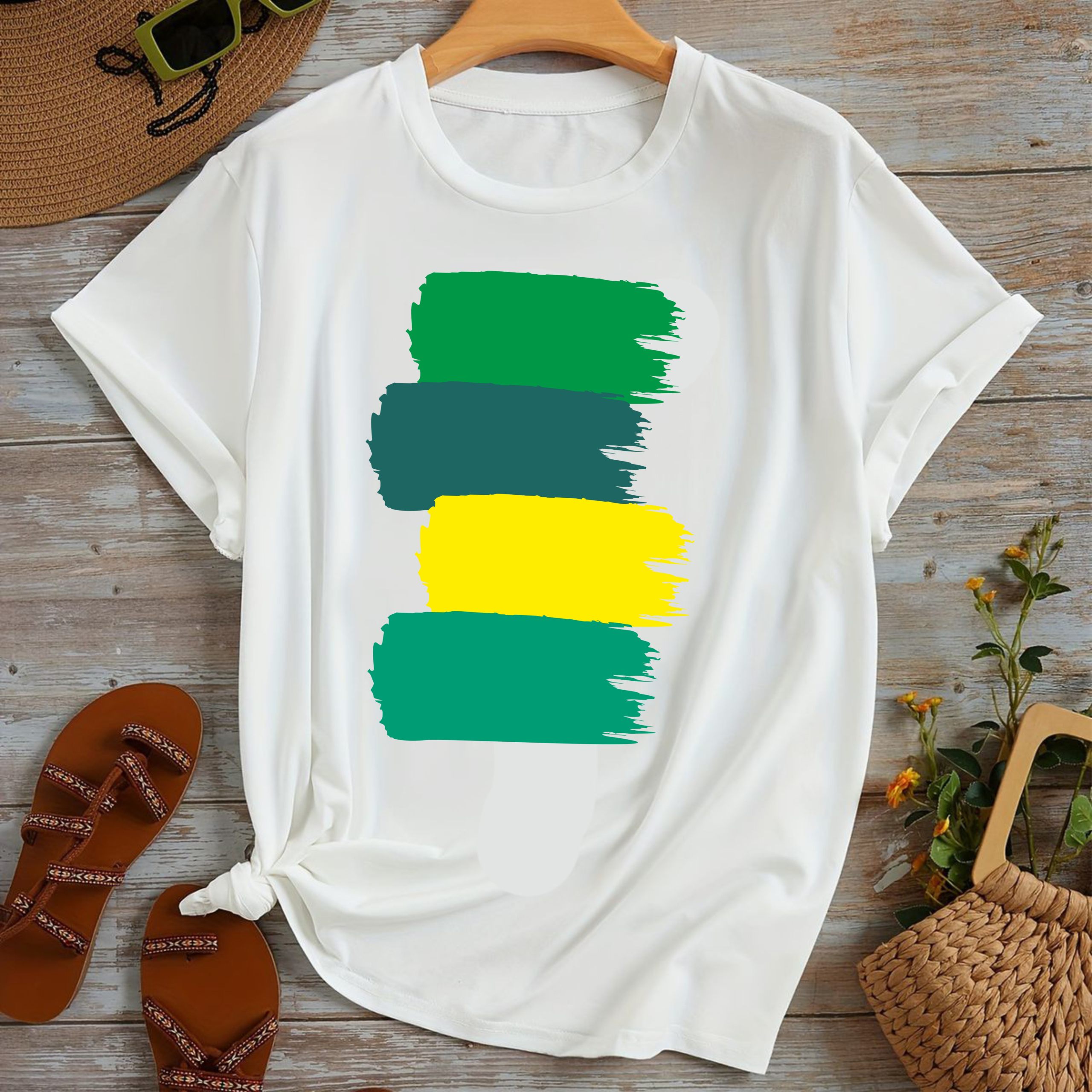 тениска Green Rainbow, зелена дъга, ярка тениска, тениска с дъга, цветна тениска, лятна тениска