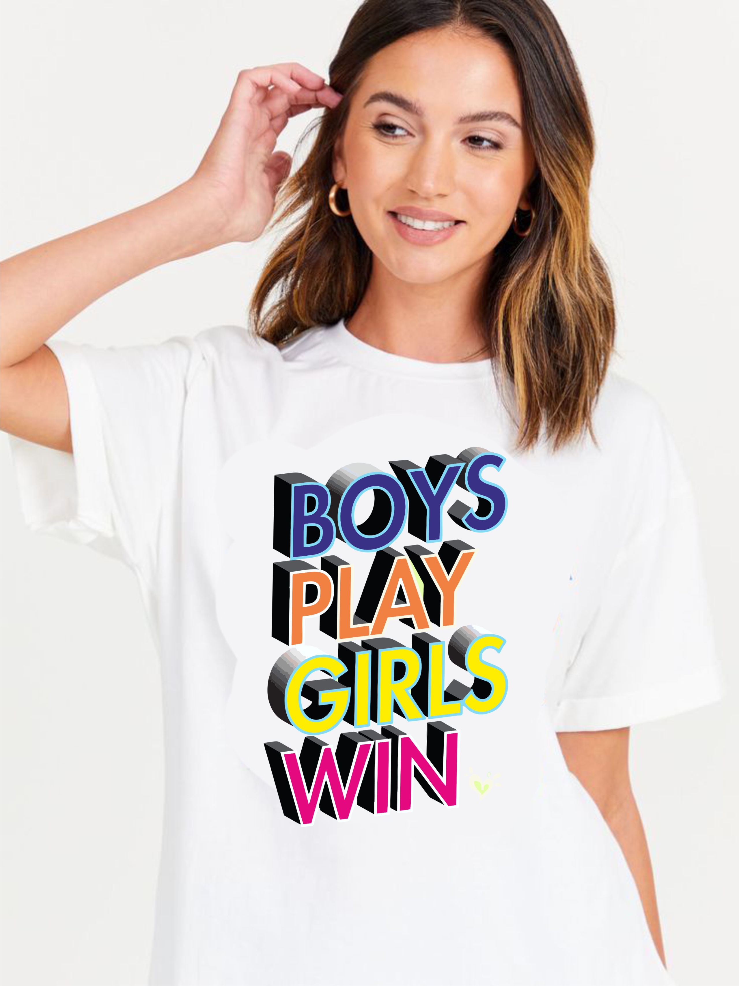 тениска Boys Play Girls Win, тениска с послание, тениска с щампа, тениска за момичета, DTF печат тениска