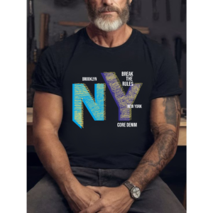 мъжка тениска - NY Break the Rules, тениска с текст Break the Rules, мъжка тениска NY, тениска с DTF печат, тениска от 100% памук