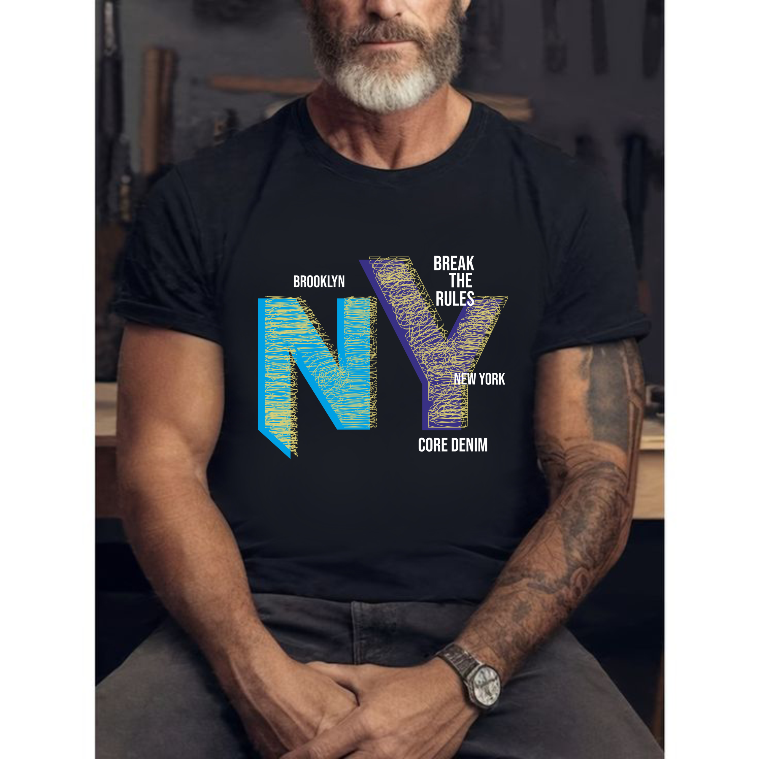 мъжка тениска - NY Break the Rules, тениска с текст Break the Rules, мъжка тениска NY, тениска с DTF печат, тениска от 100% памук