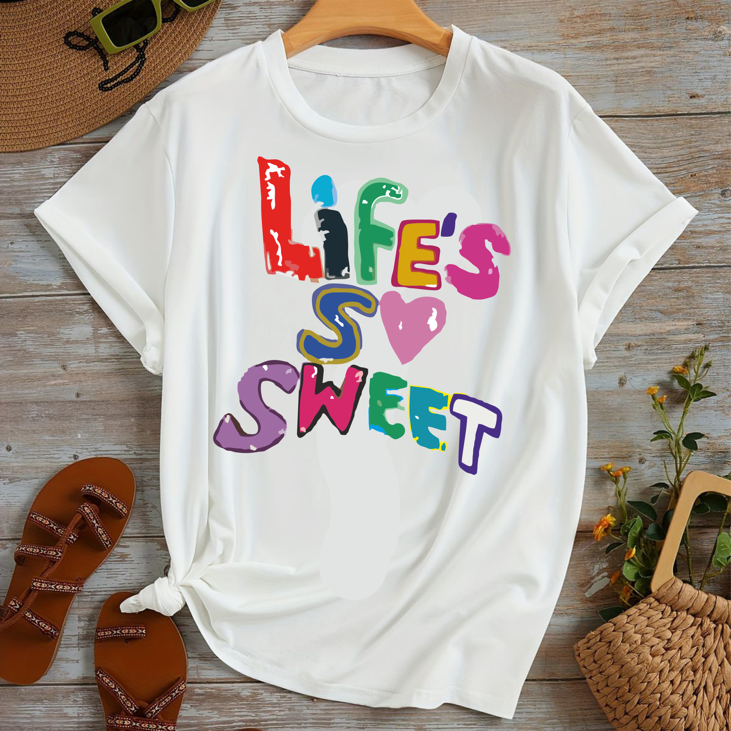 тениска Life's So Sweet, сладък живот, тениска с текст, позитивна тениска, тениска с щампа
