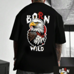 мъжка тениска - Born Wild, тениска с текст Born Wild, дива тениска, тениска с DTF печат, тениска от 100% памук