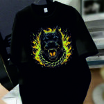 мъжка тениска - Fire Pitbul, тениска с Pitbul, огнен Pitbul, тениска с DTF печат, тениска от 100% памук