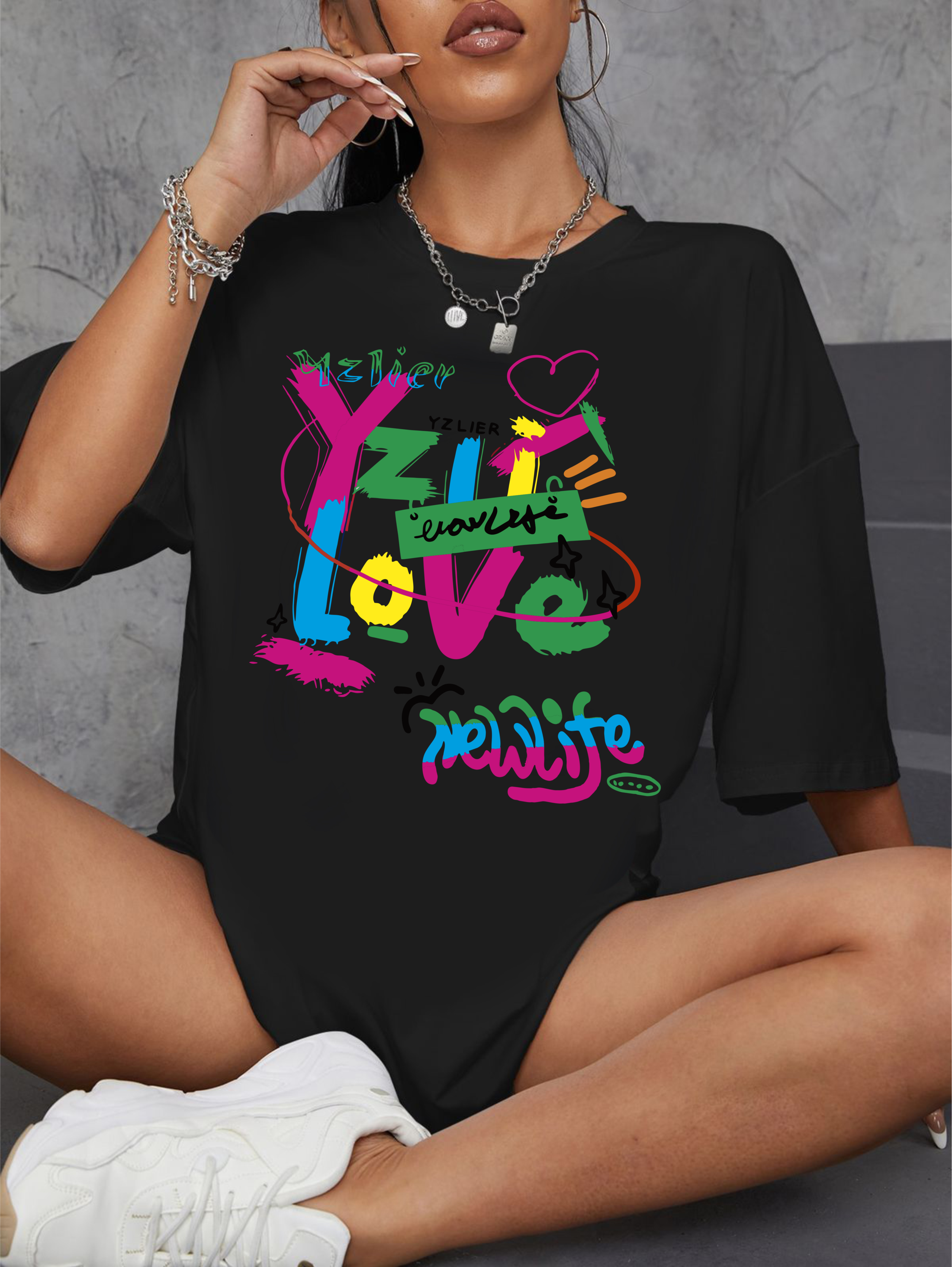 тениска New Life, дамска тениска с надпис, тениска с DTF печат, позитивна тениска, тениска за ново начало