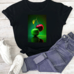 тениска Cherry, тениска с череши, дамска тениска с принт, тениска с DTF печат, летна тениска