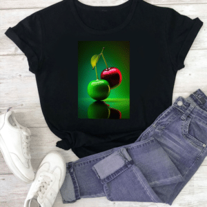 тениска Cherry, тениска с череши, дамска тениска с принт, тениска с DTF печат, летна тениска