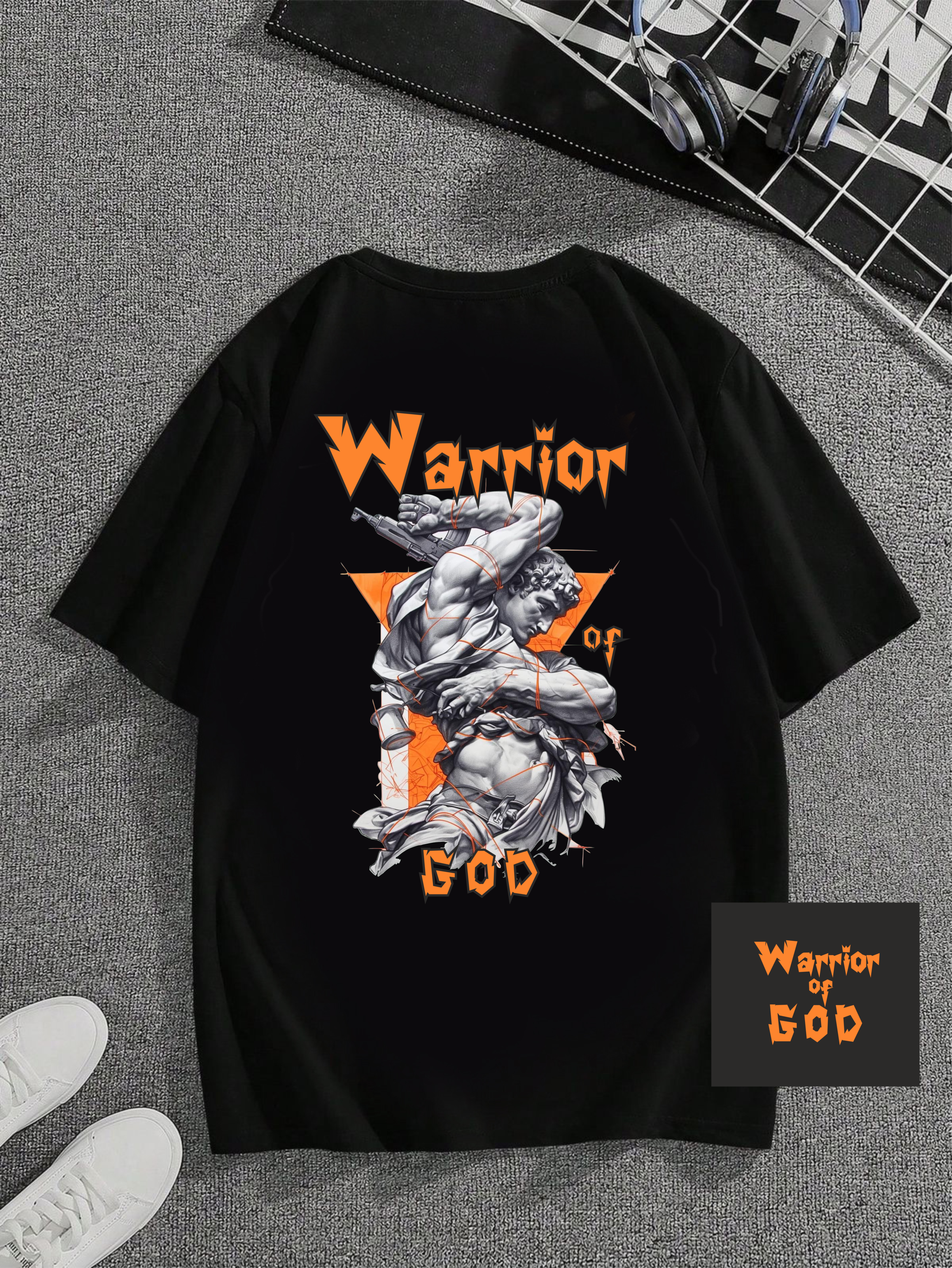 мъжка тениска - Warrior of God 2, тениска с войн на Бога, духовна тениска, тениска с DTF печат, 100% памук