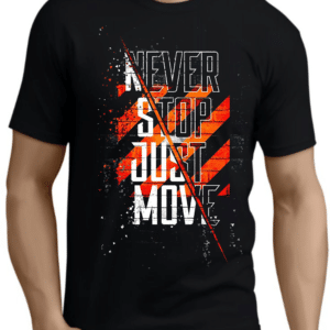 мъжка тениска Never Stop, Just Move, тениска с надпис Never Stop, спортна тениска за мъже, памучна тениска с принт, черна тениска за спорт