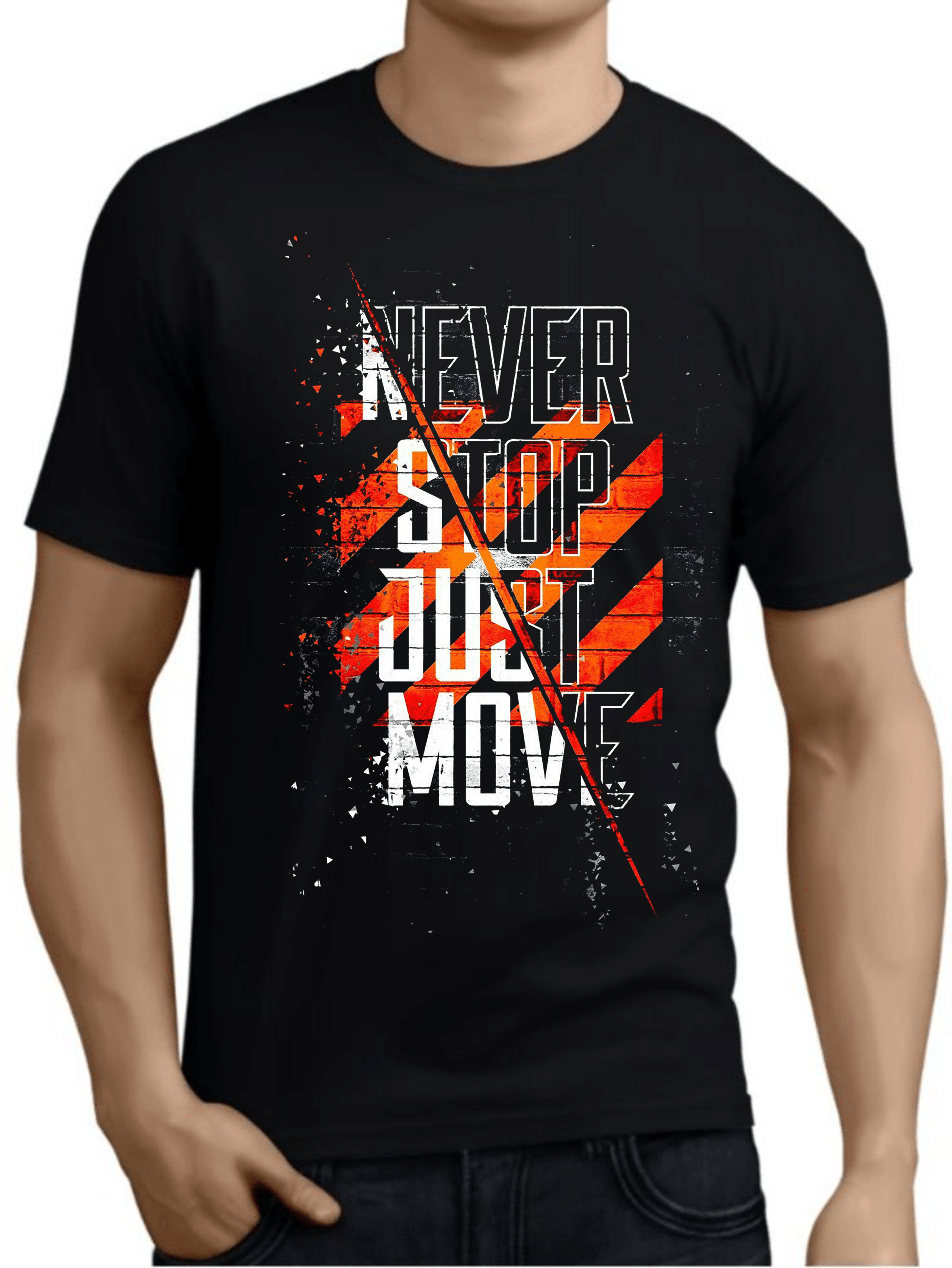 мъжка тениска Never Stop, Just Move, тениска с надпис Never Stop, спортна тениска за мъже, памучна тениска с принт, черна тениска за спорт