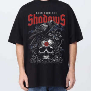 мъжка тениска Shadows, тениска с надпис Shadows, черна тениска с принт, готик тениска, streetwear тениска, памучна тениска с DTF печат