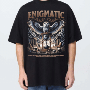 мъжка тениска Enigmatic, мистериозна тениска, черна тениска с принт, тениска с загадъчен дизайн, памучна тениска с DTF печат