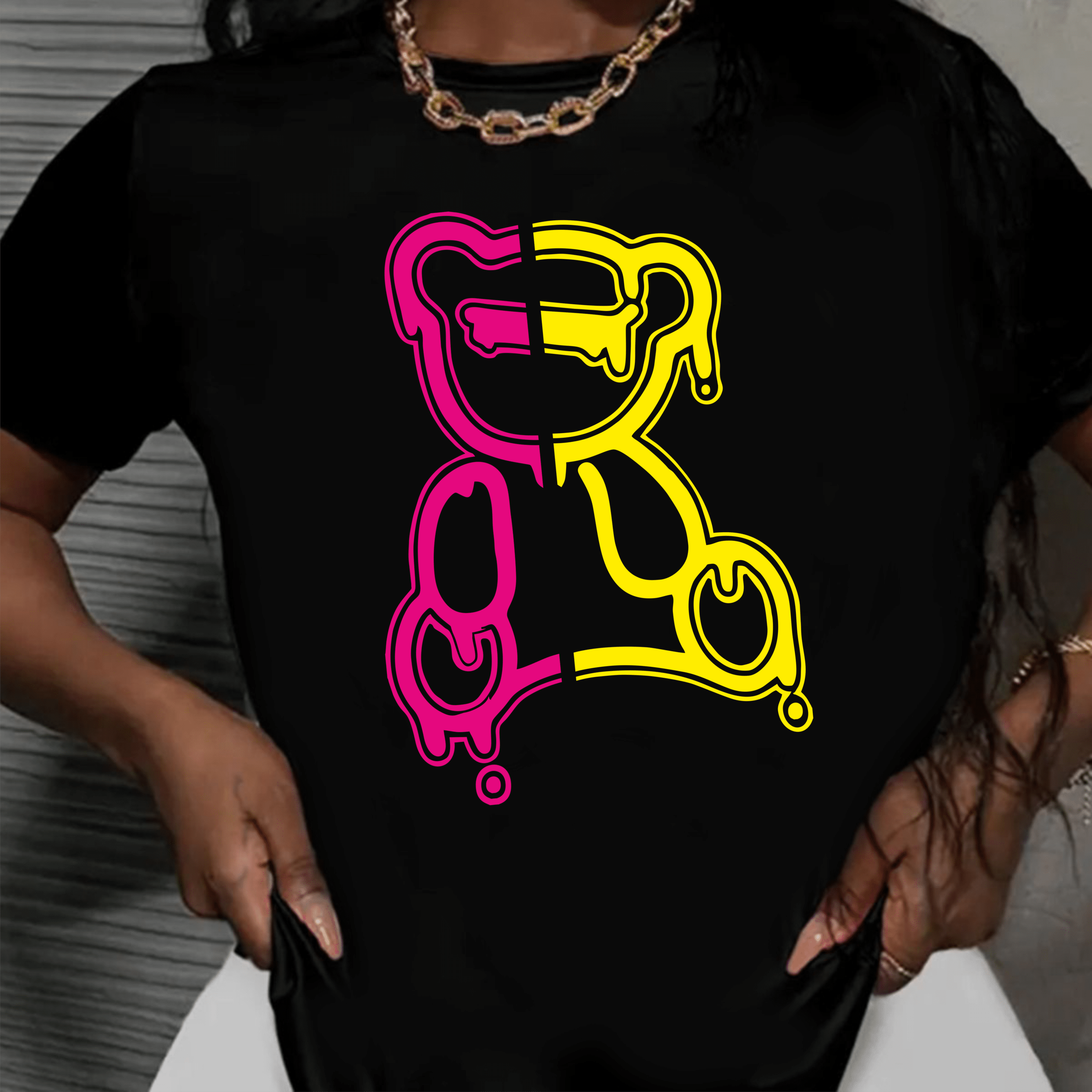 дамска тениска Bear, тениска с мечка, стилен принт на мечка, дамска тениска с животински дизайн, памучна тениска с DTF печат